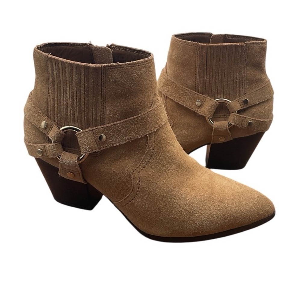 Bella Vita Women 6.5 WW Tan Leather Suede Harness Ankle Boots 50-4184 Pointed